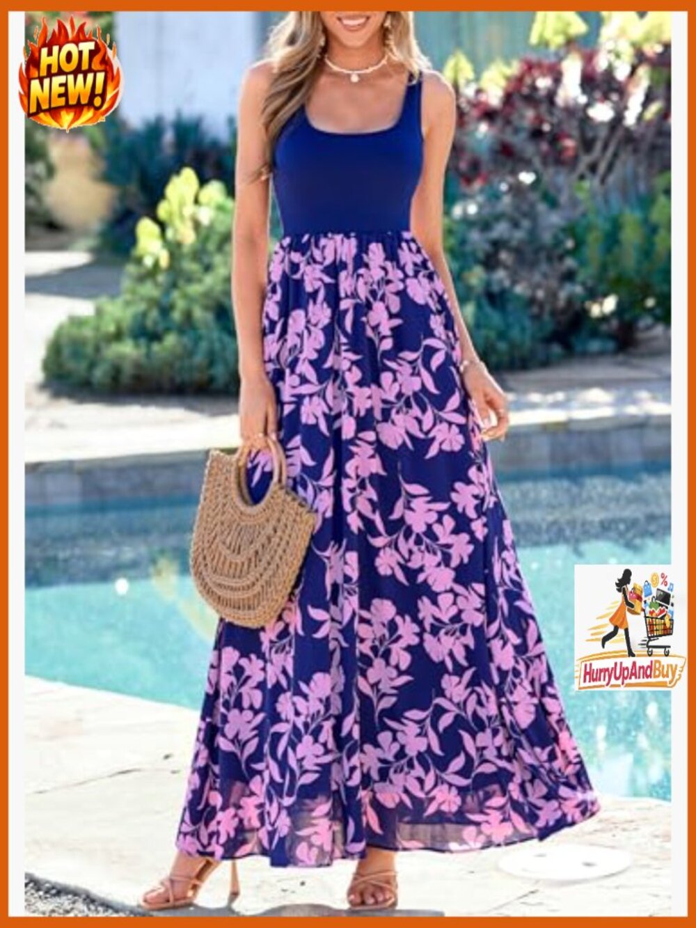Boho Floral Maxi Sundress Flowy Vacation Beach Wedding Cruise Outfits Sleeveless - Picture 5 of 7